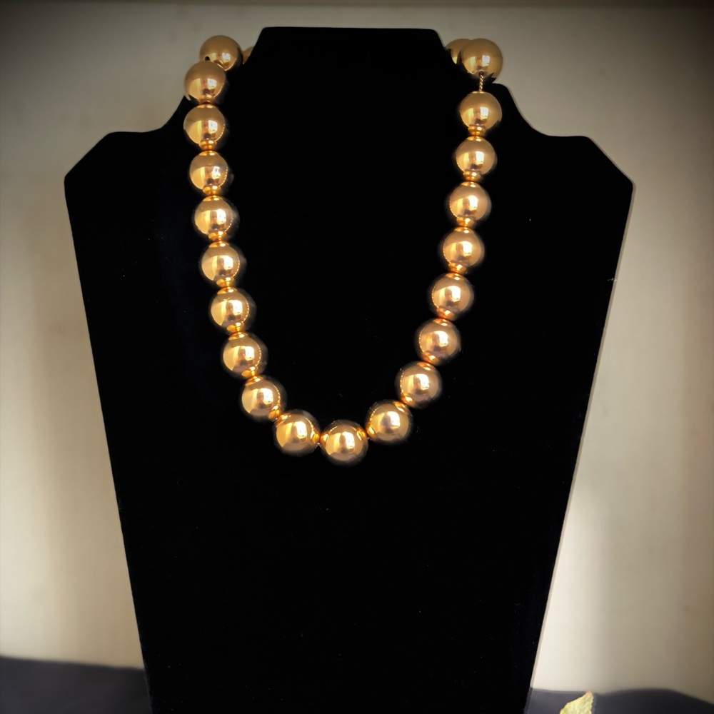 Vintage Upscale TALBOTS Bold Shiny Gold-Tone Ball Bead NECKLACE 18”